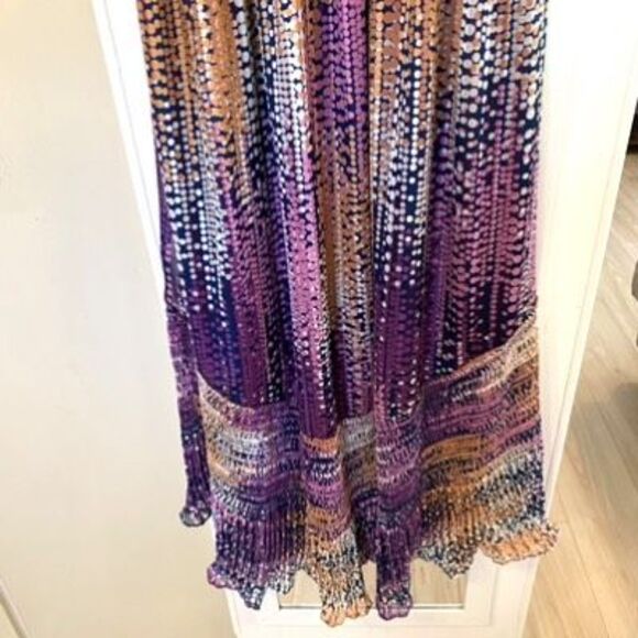 Ramy Brook Multicolor Patterned Maxi with v-neck ruffled sleeveless bodice Sz M, - Picture 9 of 13